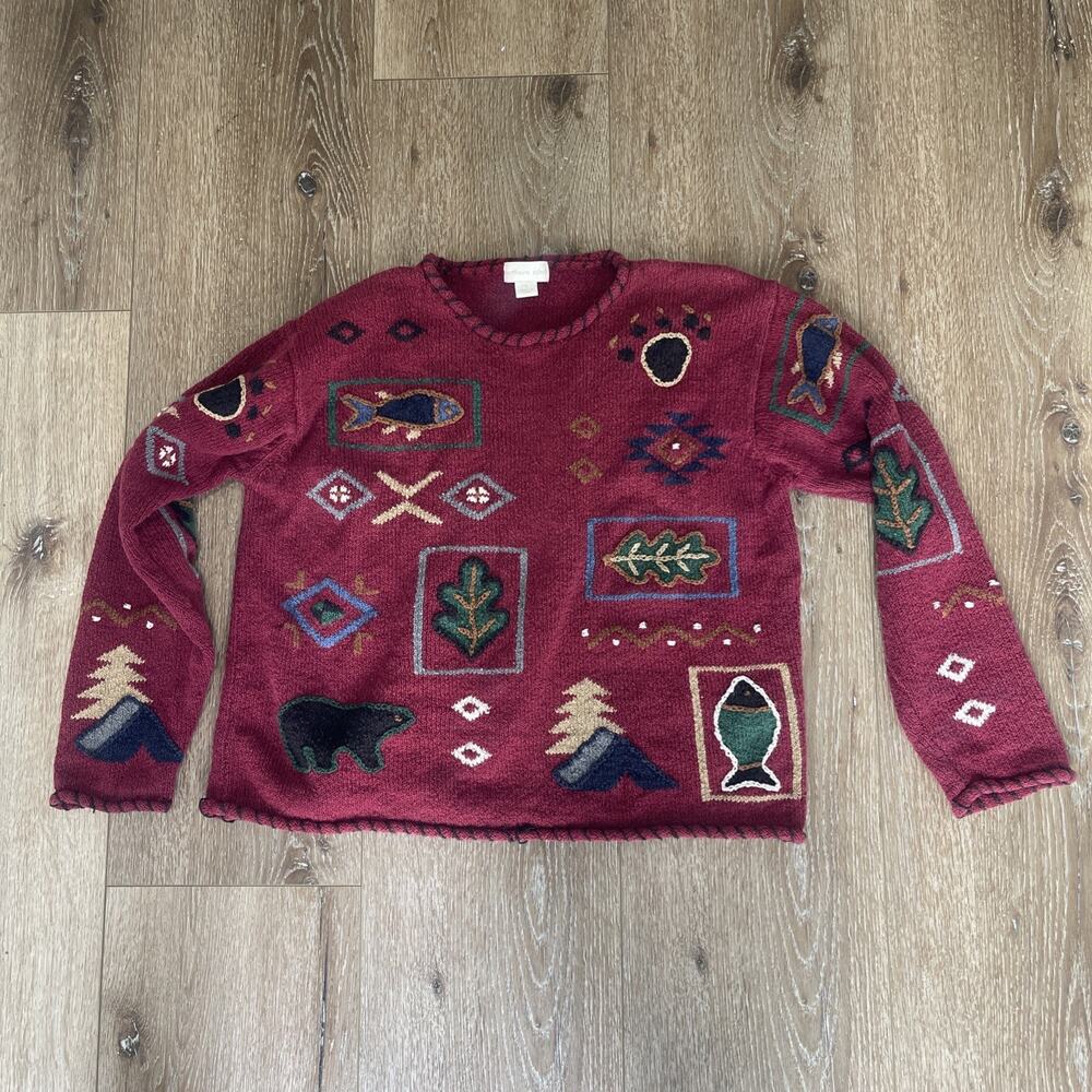 Vtg Women Handed Knitted Sweater Gorp Core Camping Mountains Granny Fall Boxy
